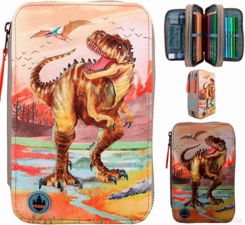 Dino World Triple Pencil Case LED Khaki Brown (412381)