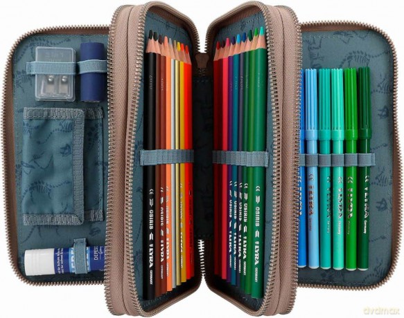 Dino World Triple Pencil Case LED Khaki Brown (412381)