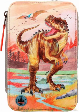 Dino World Triple Pencil Case LED Khaki Brown (412381)