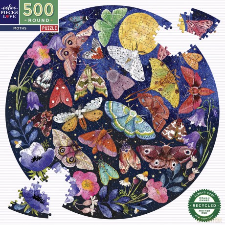 eeBoo - Round Puzzle 500 pcs - Moths - (EPZFMOT [PUZZLE]