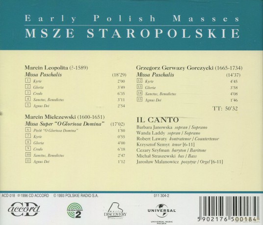 Msze Staropolskie: Il Canto [CD]