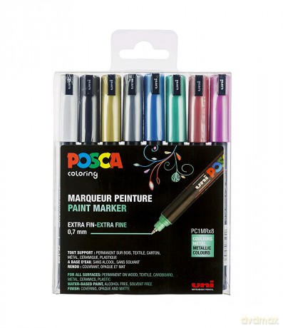 Posca - PC1MR - Extra Fine Tip Pen - Metallic Colors, 8 pc