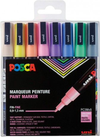 Posca - PC3M - Fine Tip Pen - Pastel, 8 pc
