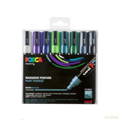 Posca - PC5M - Medium Tip Pen - Cool colors, 8 pc
