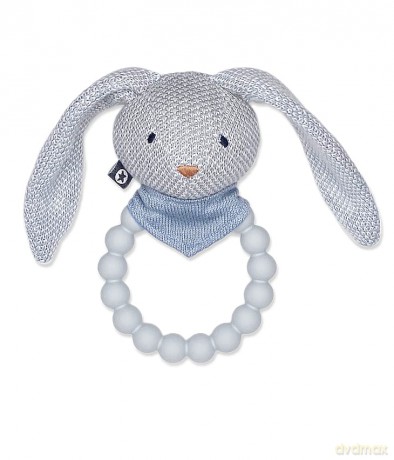 Smallstuff - Rattle Silicone Ring w. Knitted Bunny Light Blue