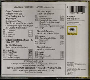 Mueller Scholacantba: Handel:Organ Ctos [CD]