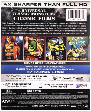 Universal Classic Monsters: Icons of Horror Collection Vol. 2: The Mummy / Bride of Frankenstein / Phantom of the Opera / Creature from the Black Lagoon [4xBlu-Ray 4K]+[4xBlu-Ray]