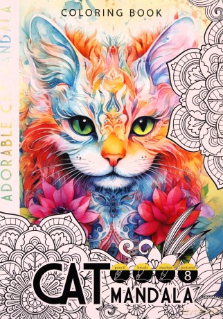 Kolorowanka A4 8 obrazków Cat mandala Koty