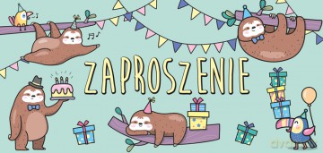 Zaproszenie Leniwiec komplet 5 sztuk wraz z kopertami
