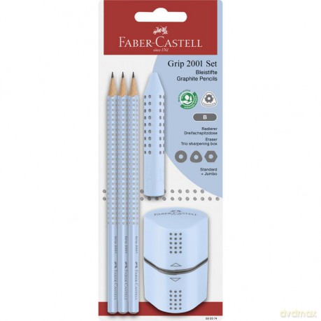 Zestaw grip 2001 błękitny Faber-Castel 3 ołówki + gumka+temperówka