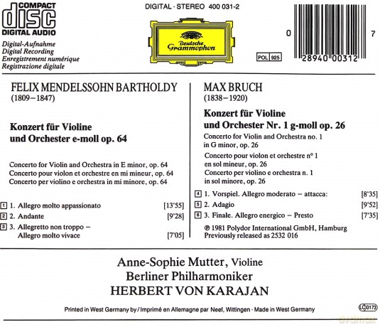 Mutter,Karajan,Berliner Phil.: Mendelssohn/Bruch- Violinkoncerto [CD]