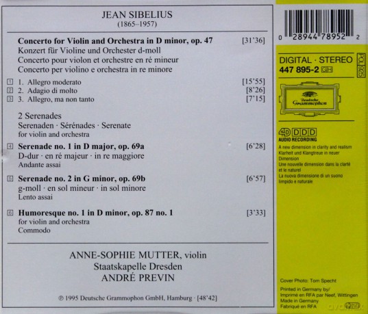 Mutter,Previn,Staats.Dresden: Sibelius:Viol.Konc.D-Moll,Serenaden [CD]