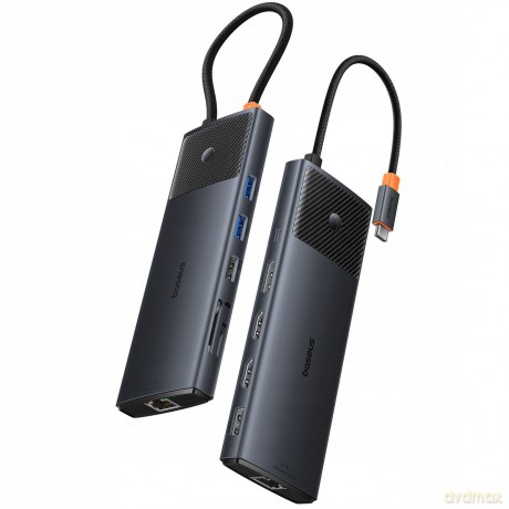 HUB USB 11w1 Baseus Metal Gleam Series II USB-A/USB-C PD/HDMI/DP/RJ45/SD/TF - czarny
