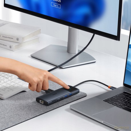 HUB USB 11w1 Baseus Metal Gleam Series II USB-A/USB-C PD/HDMI/DP/RJ45/SD/TF - czarny