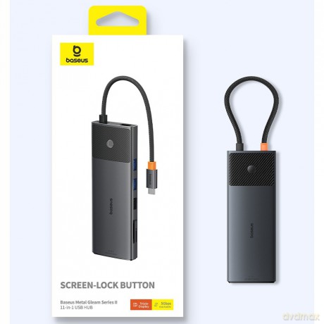HUB USB 11w1 Baseus Metal Gleam Series II USB-A/USB-C PD/HDMI/DP/RJ45/SD/TF - czarny