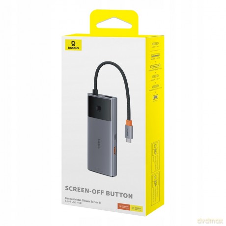 HUB USB 6w1 Baseus Metal Gleam Series II USB-A/USB-C/USB-C PD/HDMI/RJ45 - czarny