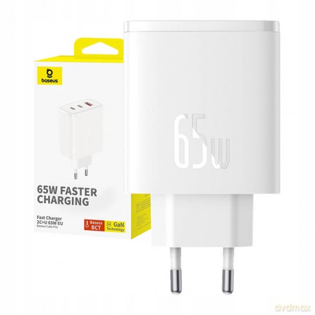 Ładowarka GaN Baseus Cube Pro 65W 2x USB-C USB-A - biała