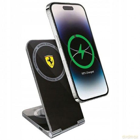 Ładowarka indukcyjna Ferrari Printed Logo MagSafe składana 2w1 15W - czarna