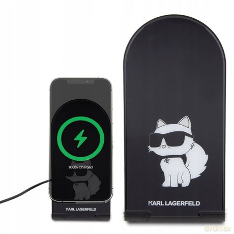 Ładowarka Karl Lagerfeld Choupette MagSafe indukcyjna 15W składana 2w1 - czarna