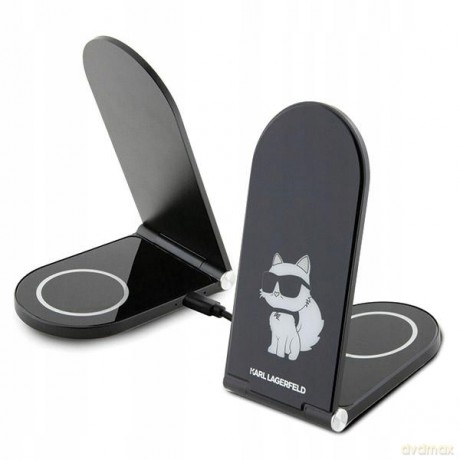 Ładowarka Karl Lagerfeld Choupette MagSafe indukcyjna 15W składana 2w1 - czarna