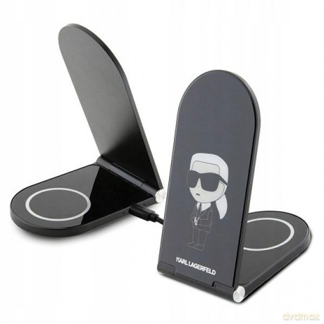 Ładowarka Karl Lagerfeld Ikonik MagSafe indukcyjna 15W składana 2w1 - czarna