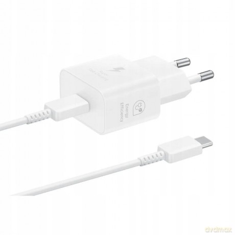 Ładowarka sieciowa GaN Samsung EP-T2510XWEGEU 25W SFC z kablem USB-C - biała