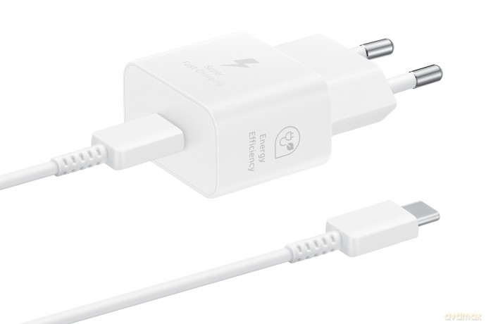 Ładowarka sieciowa GaN Samsung EP-T2510XWEGEU 25W SFC z kablem USB-C - biała