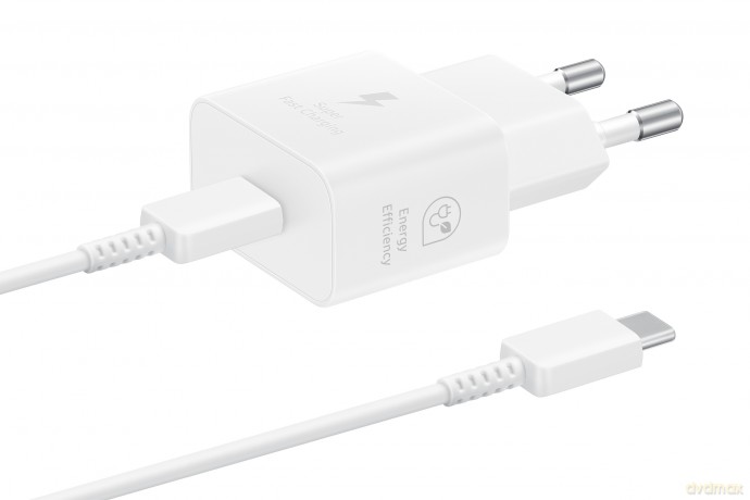 Ładowarka sieciowa GaN Samsung EP-T2510XWEGEU 25W SFC z kablem USB-C - biała