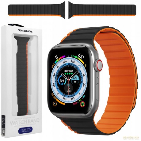 Magnetyczny pasek Apple Watch Ultra, SE, 9, 8, 7, 6, 5, 4, 3, 2, 1 (49, 45, 44, 42 mm) Dux Ducis Strap (LD Version) - czarno-pomarańczowy