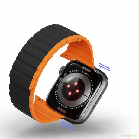 Magnetyczny pasek Apple Watch Ultra, SE, 9, 8, 7, 6, 5, 4, 3, 2, 1 (49, 45, 44, 42 mm) Dux Ducis Strap (LD Version) - czarno-pomarańczowy