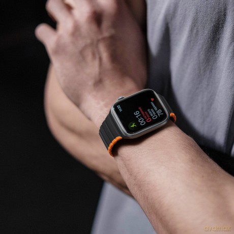 Magnetyczny pasek Apple Watch Ultra, SE, 9, 8, 7, 6, 5, 4, 3, 2, 1 (49, 45, 44, 42 mm) Dux Ducis Strap (LD Version) - czarno-pomarańczowy