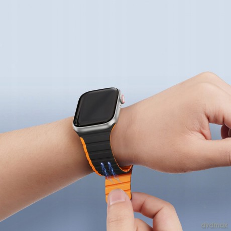 Magnetyczny pasek Apple Watch Ultra, SE, 9, 8, 7, 6, 5, 4, 3, 2, 1 (49, 45, 44, 42 mm) Dux Ducis Strap (LD Version) - czarno-pomarańczowy