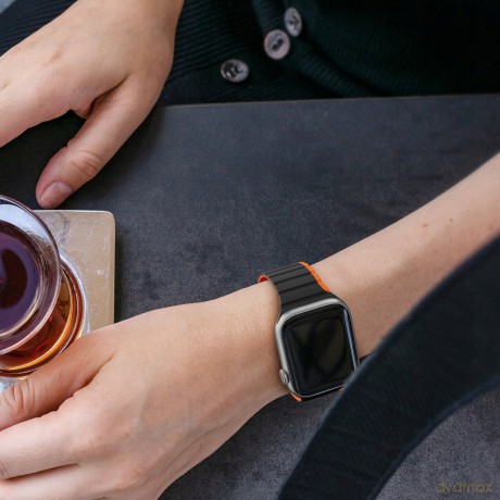 Magnetyczny pasek Apple Watch Ultra, SE, 9, 8, 7, 6, 5, 4, 3, 2, 1 (49, 45, 44, 42 mm) Dux Ducis Strap (LD Version) - czarno-pomarańczowy