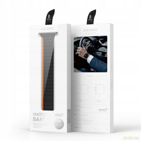Magnetyczny pasek Apple Watch Ultra, SE, 9, 8, 7, 6, 5, 4, 3, 2, 1 (49, 45, 44, 42 mm) Dux Ducis Strap (LD Version) - czarno-pomarańczowy