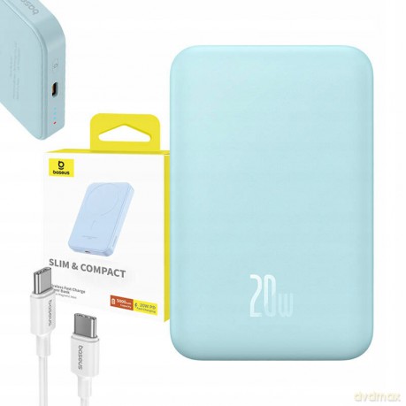 Mini powerbank Baseus 5000mAh 20W + kabel USB-C (20V/3A) - niebieski