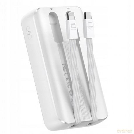 Mini powerbank Joyroom JR-PBC07 20000mAh 30W z kablami USB-C i Lightning - biały