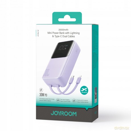 Mini powerbank Joyroom JR-PBC07 20000mAh 30W z kablami USB-C i Lightning - fioletowy