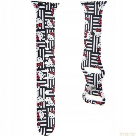 Pasek Hello Kitty Silicone Heads & Stripes na Apple Watch 38/40/41mm - czarny
