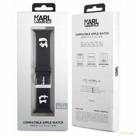 Pasek Karl Lagerfeld 3D Rubber Karl&Choupette Heads na Apple Watch 42/44/45/49mm - czarny