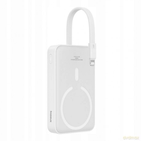 Powerbank Baseus Magnetic Mini MagSafe 10000mAh 20W z wbudowanym kablem Lightning - biały + kabel Baseus Simple Series USB-C - USB-C 60W 0.3m