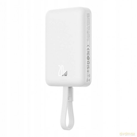 Powerbank Baseus Magnetic Mini MagSafe 10000mAh 20W z wbudowanym kablem Lightning - biały + kabel Baseus Simple Series USB-C - USB-C 60W 0.3m