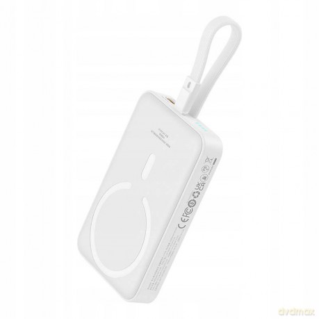 Powerbank Baseus Magnetic Mini MagSafe 10000mAh 20W z wbudowanym kablem Lightning - biały + kabel Baseus Simple Series USB-C - USB-C 60W 0.3m