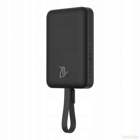 Powerbank Baseus Magnetic Mini MagSafe 10000mAh 20W z wbudowanym kablem Lightning - czarny + kabel Baseus Simple Series USB-C - USB-C 60W 0.3m
