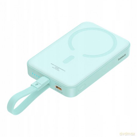 Powerbank Baseus Magnetic Mini MagSafe 10000mAh 20W z wbudowanym kablem Lightning - niebieski + kabel Baseus Simple Series USB-C - USB-C 60W 0.3m