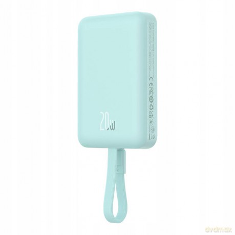 Powerbank Baseus Magnetic Mini MagSafe 10000mAh 20W z wbudowanym kablem Lightning - niebieski + kabel Baseus Simple Series USB-C - USB-C 60W 0.3m