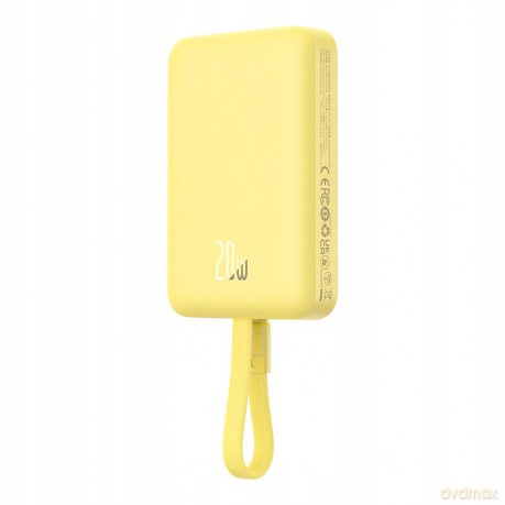 Powerbank Baseus Magnetic Mini MagSafe 10000mAh 20W z wbudowanym kablem Lightning - żółty + kabel Baseus Simple Series USB-C - USB-C 60W 0.3m