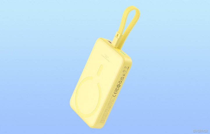 Powerbank Baseus Magnetic Mini MagSafe 10000mAh 20W z wbudowanym kablem Lightning - żółty + kabel Baseus Simple Series USB-C - USB-C 60W 0.3m