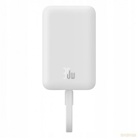 Powerbank Baseus Magnetic Mini MagSafe 10000mAh 30W z wbudowanym kablem Lightning - biały + kabel Baseus Simple Series USB-C - USB-C 60W 0.3m