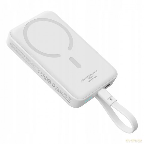 Powerbank Baseus Magnetic Mini MagSafe 10000mAh 30W z wbudowanym kablem Lightning - biały + kabel Baseus Simple Series USB-C - USB-C 60W 0.3m
