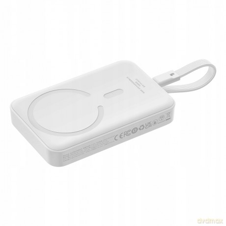 Powerbank Baseus Magnetic Mini MagSafe 10000mAh 30W z wbudowanym kablem Lightning - biały + kabel Baseus Simple Series USB-C - USB-C 60W 0.3m